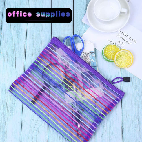 Zipper Mesh Pouch, 6 Pcs 6 Colors 9.8"x 7" Document Bag Storage Pouch for Travel and Office Supplies