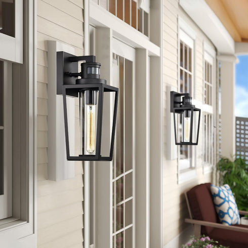 13.75 Edvivi Outdoor Wall Lights Exterior, Dusk to Dawn Motion Sensor Outdoor Lighting Fixture, Matte Black Waterproof