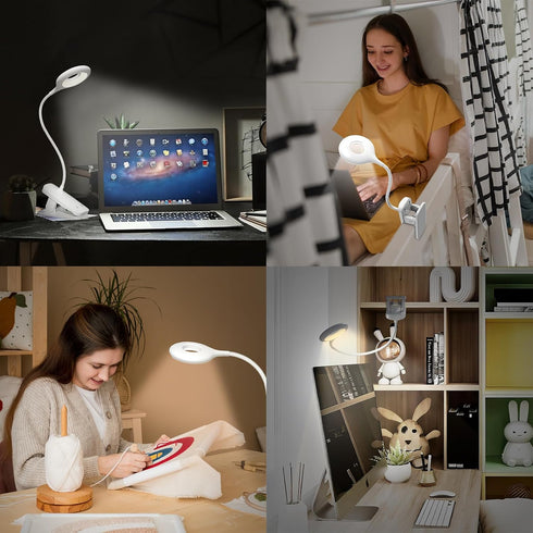 5 5 CUHIOY Clip on Reading Light for Bed Headboard, Rechargeable Battery Clamp on Bunk Bed Light, Colors Brightness