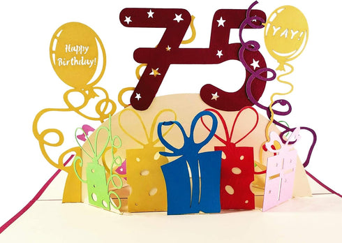 iGifts And Cards Happy 75th Birthday 3D Pop Up Greeting Card - Unique Gift for Husband, Wife, Best Friend, Celebration