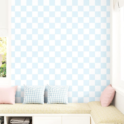 17.5"x314" Blue and White Checkered Wallpaper Pee SND Stick Self Adhesive Plaid