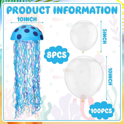 Lunmon 8 Sets 8 10 Inch 100 5/10 Inch Sponge Themed Birthday Party Decoration or Jellyfish Hanging Paper Lanterns Pcs