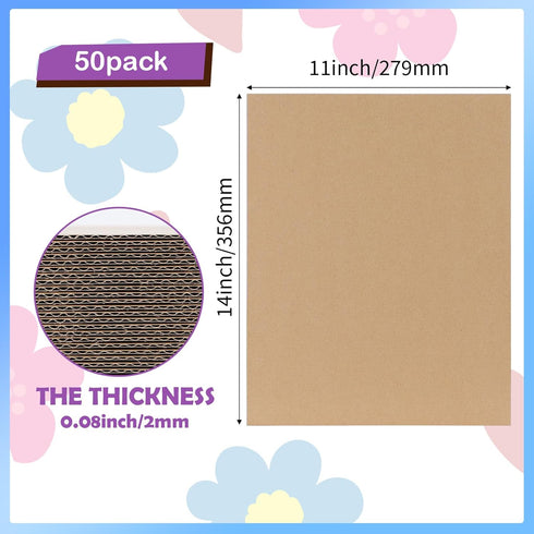 RLAVBL 50 Pack 11x14 Corrugated Cardboard Sheets, Flat Inserts for Shipping, Mailing, Packing, DIY Crafts