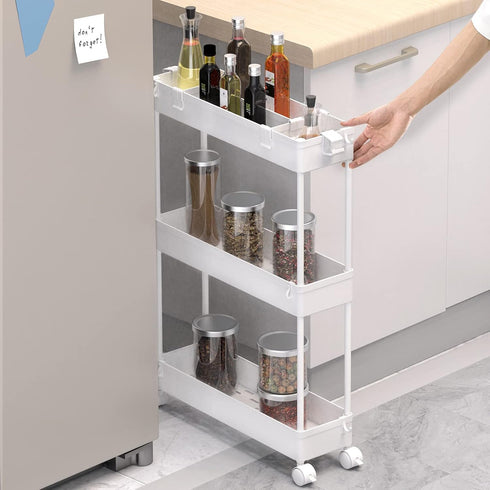 SPACELEAD Slim Storage Cart - 3 Tier Bathroom Rolling Utility Cart, Mobile Shelving Unit Organizer for Narrow Spaces,