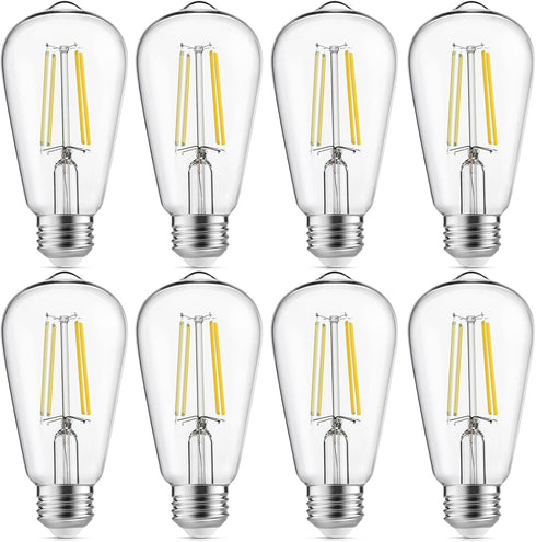 Edison Light Bulbs, 60W Equivalent Dimmable Vintage LED, E26 Medium Base, 4000K Cool White, 8 Pack