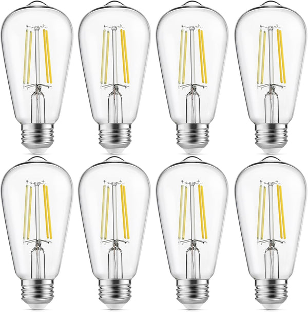 Edison Light Bulbs, 60W Equivalent Dimmable Vintage LED, E26 Medium Base, 4000K Cool White, 8 Pack