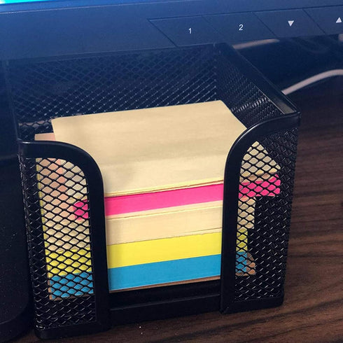 Suwimut 4 Pack Mesh Memo Holder, Black Metal Sticky Note Holder for Pen, Pencil, Paperclip, Office Home School Organizer