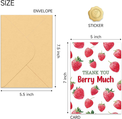 Strawberry Thank You Card for Women Man, Thank You Berry Much, with Envelope Sticker