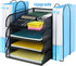 Stackable 4 Tier Paper Letter Tray Organizer, Mesh Desk Organizer with File Holder for Office Supplies, Black