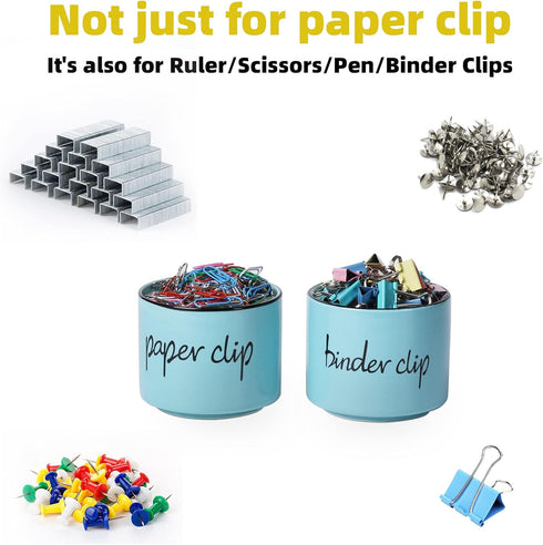 ONTUBE Ceramic Paper Clip and Binder Clip Holder Set, Desk Organizer for Office (Turquoise)