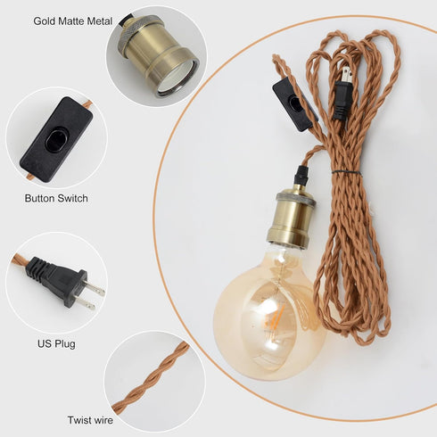 E26 19.68 Insert lamp Holder Cable feet Long, Twine Insert Pendant Light Cable kit, Farmhouse Pendant Light with on/Off
