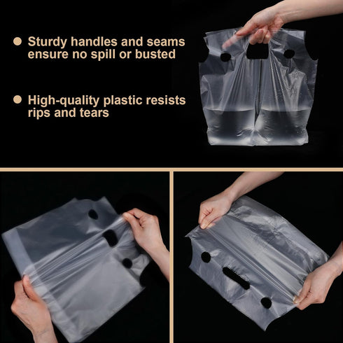 Ubamdom 300 Pack Packaging 12" 12.2" 2 Handle Drinking Poly Bags, Clear Plastic Bags for Delivery, L x H Hanging Hole