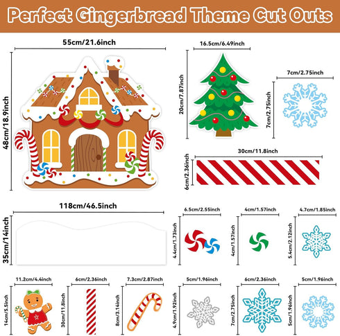 ZOIIWA Winter Christmas Gingerbread House Bulletin Board Set, Gingerbread Man Cutouts for Classroom Home Wall Decor