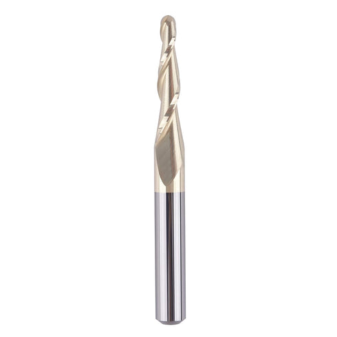 SpeTool Tapered Ball Nose End Mill 1/4" Shank, 1/16" Cutting Radius, ZrN Coated for 3D Carving Engraving Router Bit