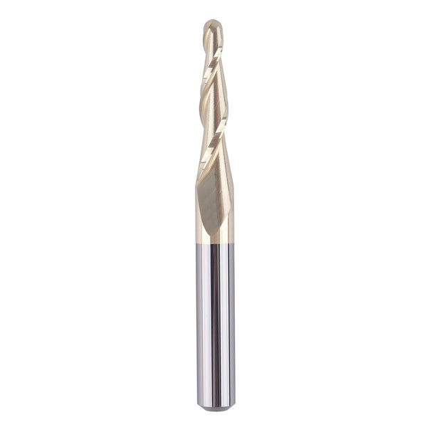 SpeTool Tapered Ball Nose End Mill 1/4" Shank, 1/16" Cutting Radius, ZrN Coated for 3D Carving Engraving Router Bit