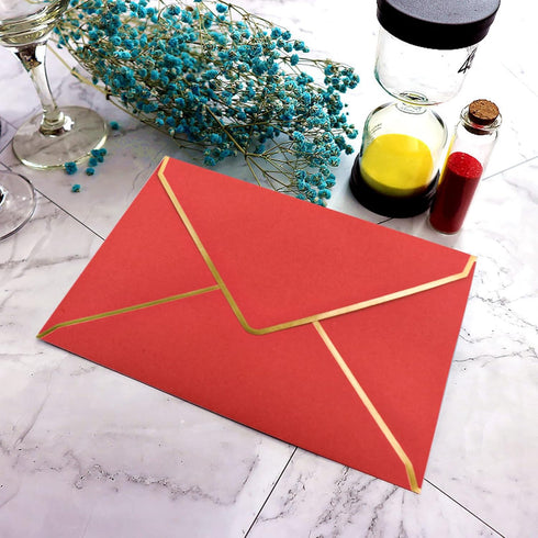 VANRA 150 Pack Colorful Self Seal A7 Invitation Envelopes V Flap with Gold Border for Greeting Cards, Weddings