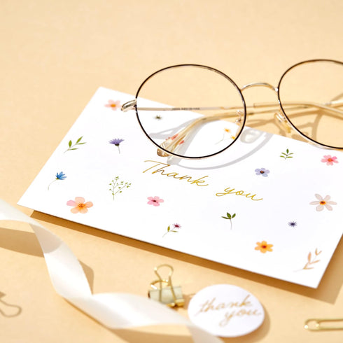 WarmPress Creative 100 Pack 4x6 300GSM Set Thank You Cards with Envelopes Bulk - Gold Foil Floral Blank Notes
