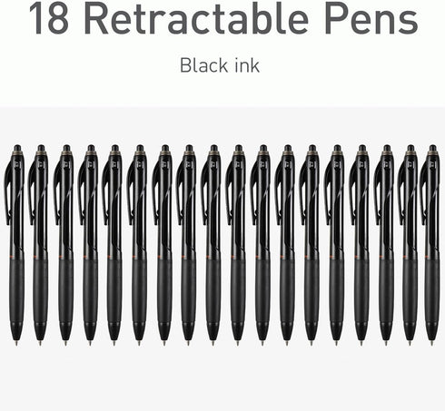 Pentonic BR-T Retractable Ballpoint Pens, 18 Count, 0.7 mm Fine Point, Black Ink for Journaling & Office
