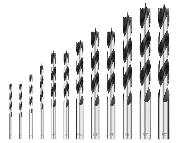 Brad Point Wood Drill Bit Set, 12Pcs with Double Flutes Design for Carpenter Woodworking and All Types of Wood (1/8" -