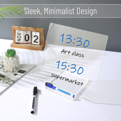 Mr. Pen Clear Acrylic Board with Stand, 10" x 10", 3 Dry Erase Markers, Acrylic White Board for Desk