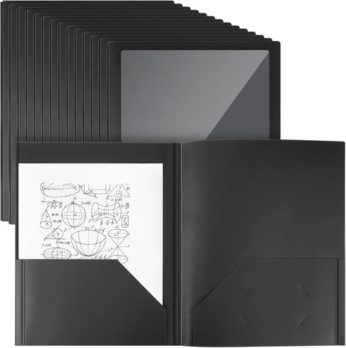 Teling 24 Pcs Plastic Folders with Front Clear Pocket and Business Card Holder, Heavy Duty Letter Size Paper Folders