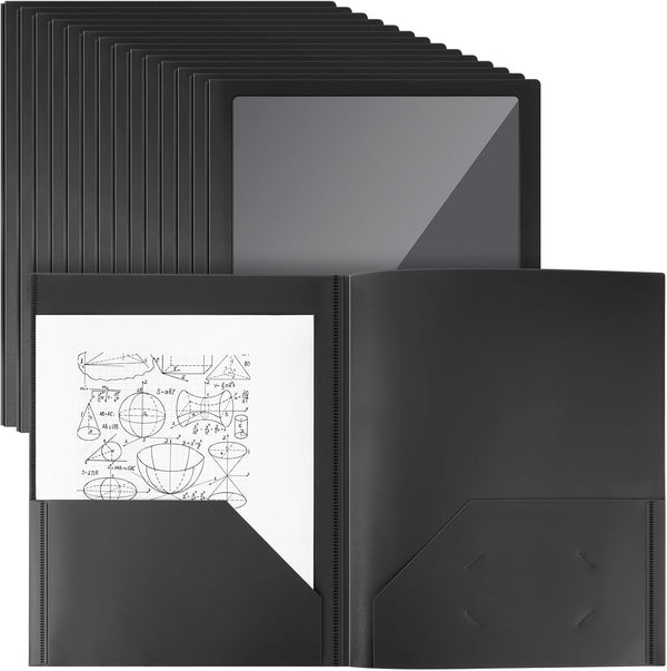 Teling 24 Pcs Plastic Folders with Front Clear Pocket and Business Card Holder, Heavy Duty Letter Size Paper Folders