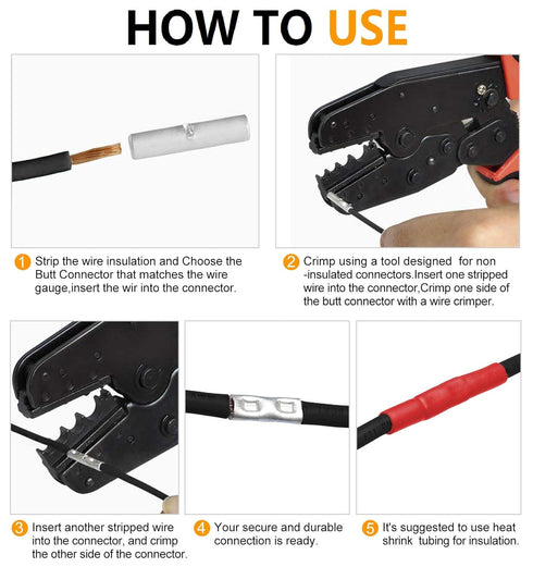 4 Gauge Non-Insulated Butt Connectors 10 PCS Crimp Butt Splice Connectors with 10 PCS Heat Shrink Tube