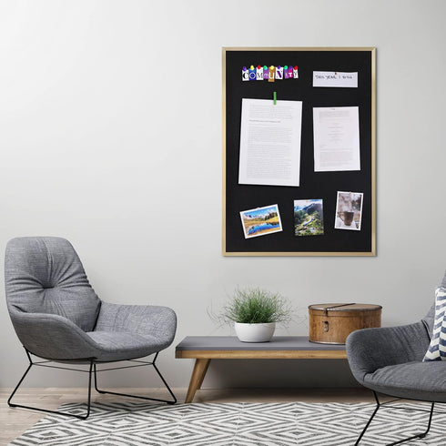 INNOVART Black Cork Bulletin Board, 24" X 18" with 10 Push Pins, Gold Aluminum Frame