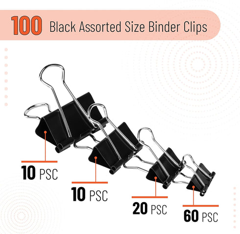 Mr. Pen- Binder Clips, 100 pc, Assorted Sizes, Black, Paper Binder Clips, Paper Clamps Assorted Sizes, Black Clips for Paper, Black Binder Clips, Office Clips Assorted, Metal Binder Clips by Mr. Pen
