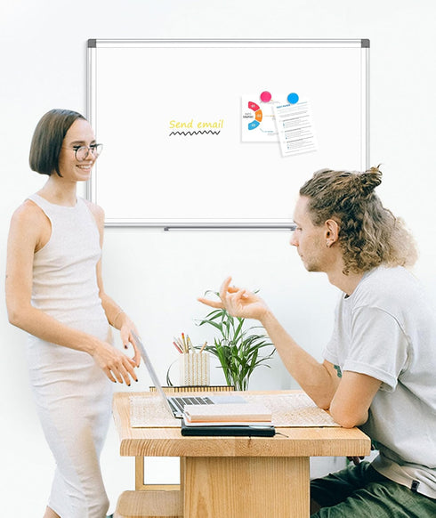 Double-Sided Magnetic Whiteboard, 24" x 18" Dry Erase Board with Aluminum Frame for Wall, Hanging