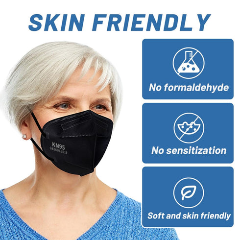 KN95 100 Pack 5-Layer 5 Face Masks Black Adults - Disposable Masks Comfortable Safety Face Masks & Adjustable Masks