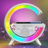 15W Table Lamp with Bluetooth Speaker, G Bedside Light with Wireless Charger, Atmosphere Lighting with Alarm Clock, RGB
