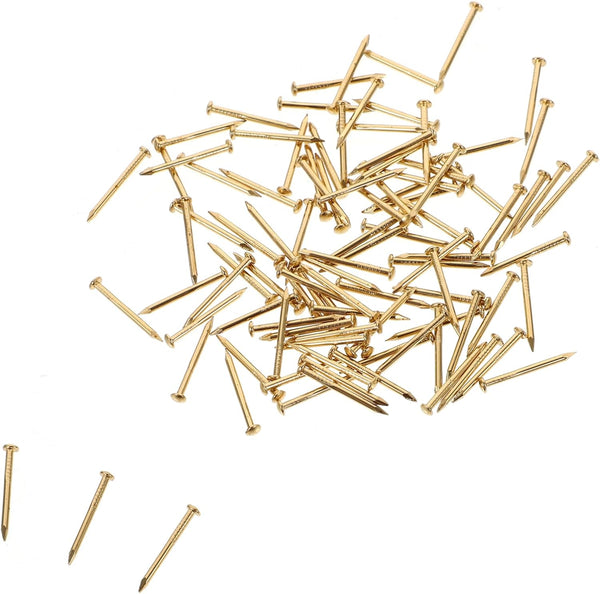 GLEAVI Small Nails 100 Pcs Copper Nails, Decorative Tiny Screws for Furniture Finge Gold Decor