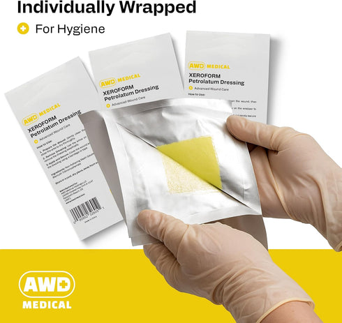 25) (2"x2") AWD Medical Xeroform Petrolatum Dressing - Non-Adhering Gauze Pad - Fine Mesh Gauze Patch Sterile