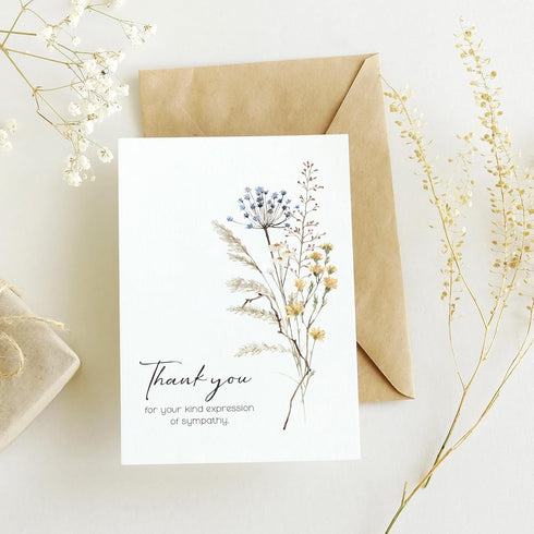50 46 Pcs Funeral Thank You Cards with Envelopes Message Inside and Matching Stickers - Bulk Watercolor Boho Wildflower