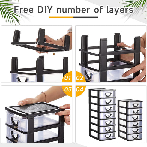 Thyle 2 Pcs Plastic Drawers Organizer, Mini Stackable Storage Organizer Containers for Desktop, Classroom, Black