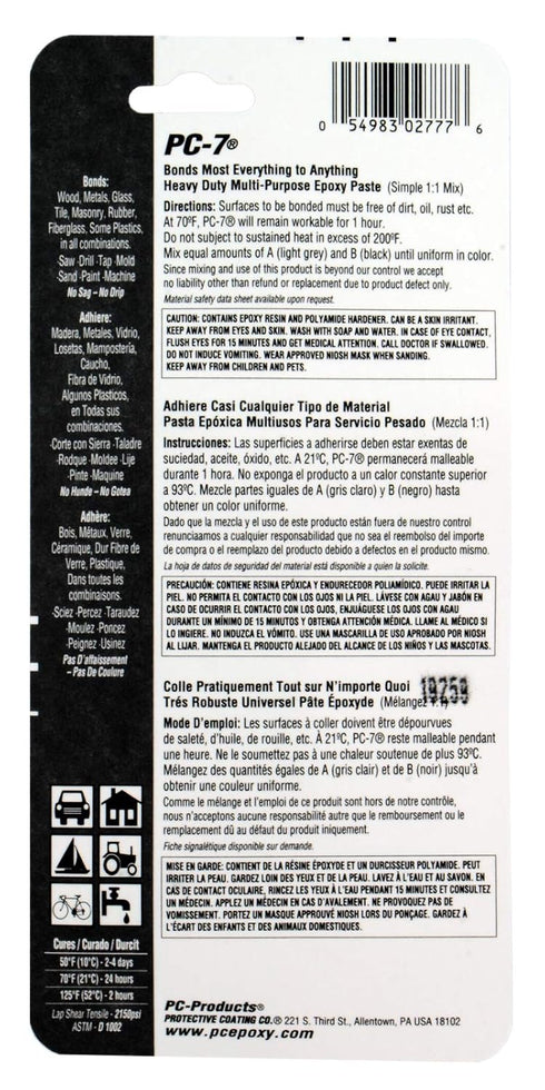 PC Products PC-7 Epoxy Adhesive Paste, Two-Part Heavy Duty, 2oz in Two Jars, Charcoal Gray 27776