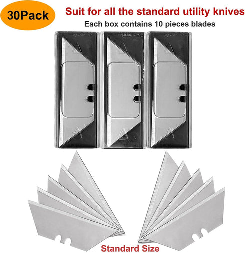 30 Pack Utility Knife Blades, SK5 Steel Heavy Duty Box Cutter Replacement Blades with Plastic Case, Standard Size Razor Blades for Most Standard Utility Knives by Vickay
