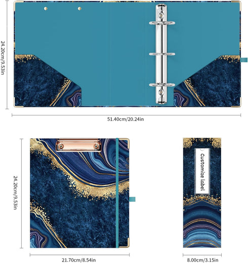 Ospelelf Mini 3 Ring Binder, 2 Inch, Cute for 5.5" x 8.5", Includes 5 Tab Dividers, Blue Marble for School and Office