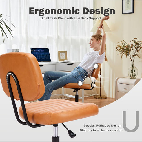 Armless 360 DUMOS Home Office Executive Chair - Small Desk Chair with Low Back Lumbar Support, Height Adjustable PU