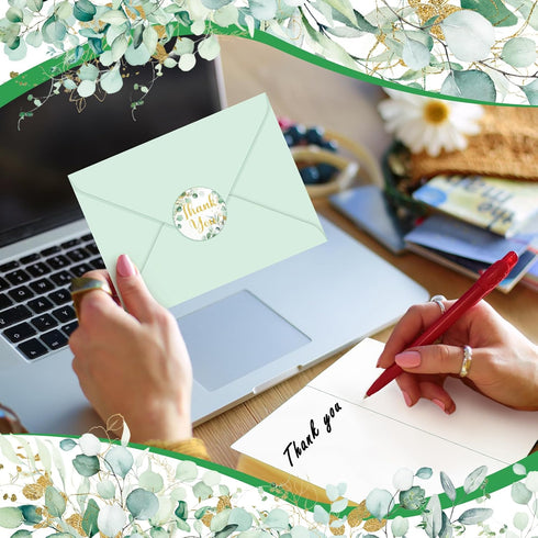 LemonSecret 60 Set 4 6 Inch 4 Greenery Thank You Card with Envelope Sticker x Design Luxurious Gold Employee