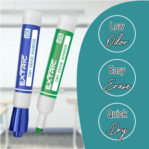 8 EXTRIC Dry erase Markers Chisel Tip, Whiteboard markers, Magnetic Marker Holder & Eraser, Low Odor White Board Marker