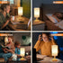 Dimming,Natural Rechargeable Cordless Touch Table Lamp with Stepless Wood Base&Linen Shade,Small Battery Wireless