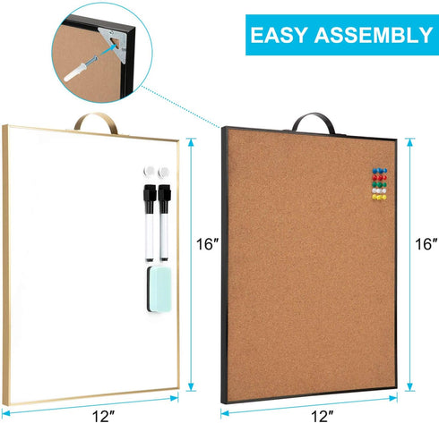 Small Whiteboard Cork-Board Combination - 16" x 12" Portable Aluminum Frame Magnetic Dry Erase Board Mini Bulletin Cork