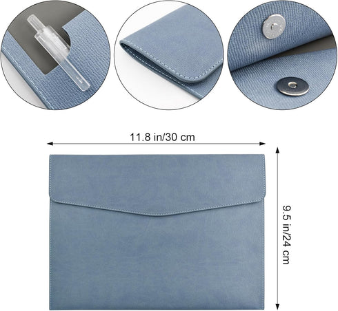 VANRA 1 Piece PU Leather Envelope File Folders, A4 Document Organizer with Magnetic Closure (Blue)