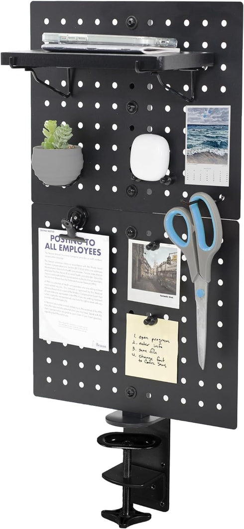 VIVO Steel Clamp-on Desk Pegboard, 12 x 20 inch Privacy Panel, Magnetic Organizer for Above or Under Desk, Black