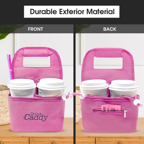 4 Drink Caddy Portable Drink Carrier and Reusable Coffee Cup Holder - Cup Collapsible Tote Bag with Organizer Pockets