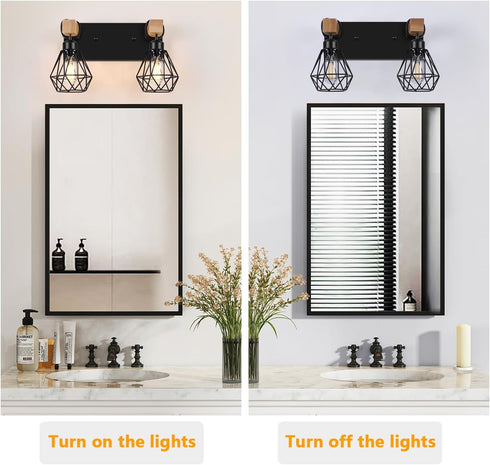 2-Light Bulbs FadimiKoo Rustic Style Wood Bathroom Wall Sconce, Farmhouse Vanity Lighting Fixture fopr Bathroom
