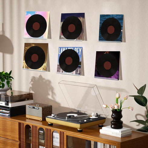 Vinyl Record Holder Storage Wall Mount Shelves, Clear Acrylic CD Rack, 8 Pack for Music Album Display and Kids Bookshelf