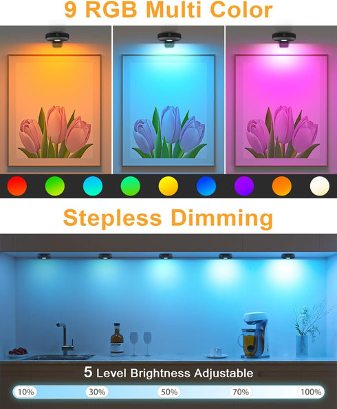 Remote,9 Colors,Dimmable&Timer,Art WILLED RGB Lights,Poster Lights,Battery Operated Rechargeable Picture Light,Puck